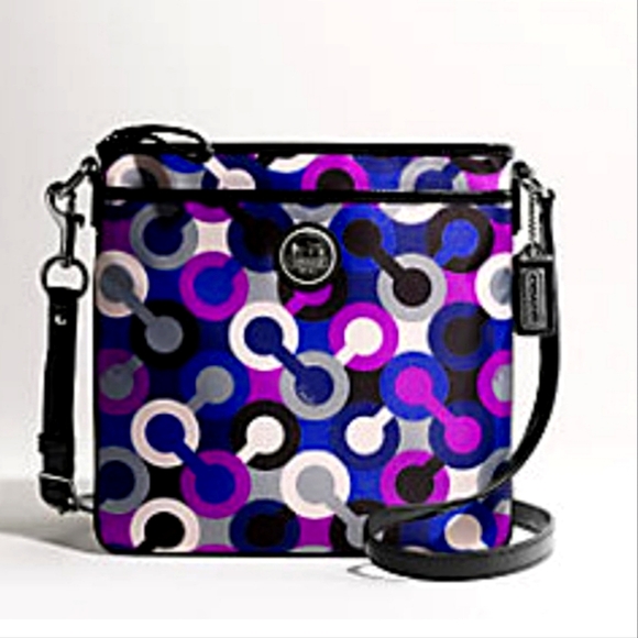 Coach Alex Op Art Satin Small Swingpack Crossbody Purse + Coach Heart Coin Bag - Picture 1 of 11